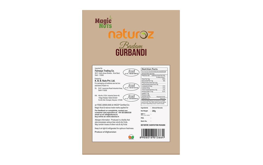 Magic Nuts Naturoz Badam Gurbandi Giri    Pack  200 grams